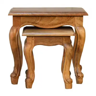 Oak ish French Style Stool Set