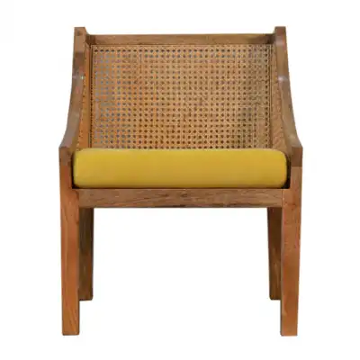 Mustard Yellow Cotton Velvet Fabric Rattan Chair