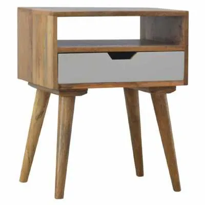 Nordic Style Mango Wood Grey Finish 1 Drawer Bedside Cabinet Table With Shelf