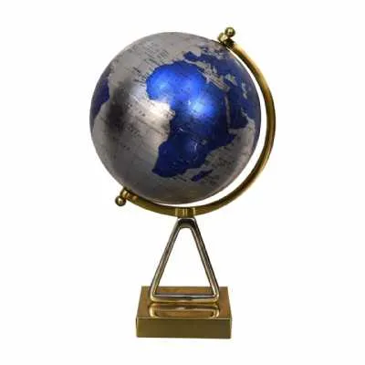 Blue Globe With Mixed Chrome And Brass Frame
