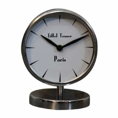 Round Chrome Table Clock With White Face