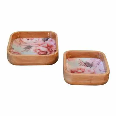 Pink Floral Square Bowl Set Of 2