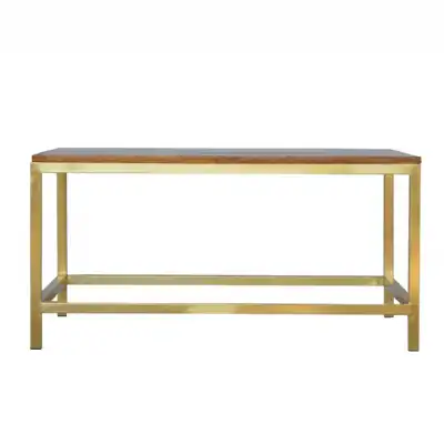 Dark Wood Top Rectangular Coffee Table with Gold Metal Base