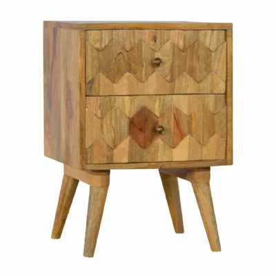 Nordic Style Mango Wood Bedroom Bedside Cabinet with 2 Pineapple Carved Drawers 57x40cm