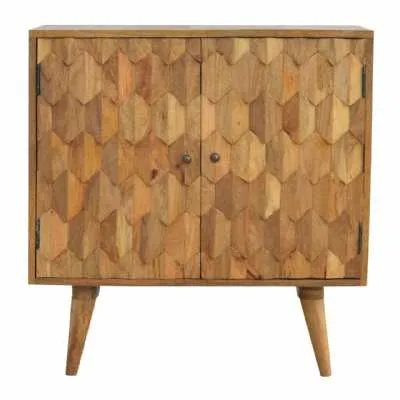 Nordic Style Mango Wood Pineapple Carved Front 2 Door Living Room Cabinet 77 x 77cm