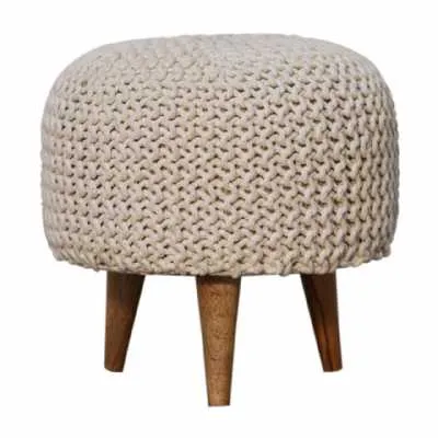 Keeva White Round Footstool