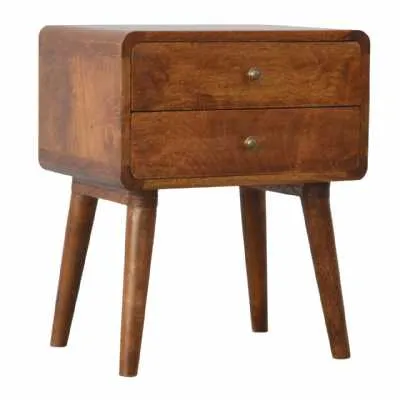 Chestnut Curved Edge 2 Drawer Wooden Bedside Cabinet On Legs