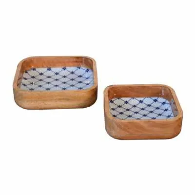 Blue And White Square Bowl Set Of 2