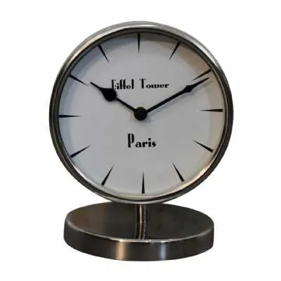 Round Chrome Table Clock With White Face