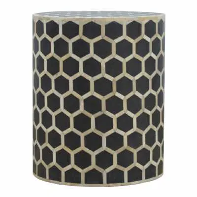 Modern Style Solid Mango Wood Bone Inlay Round Living Room Stool 57 x 46cm