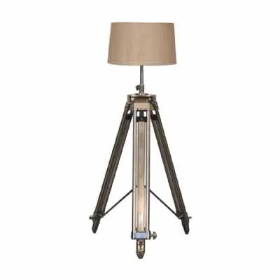 Wooden And Chrome Tripod Floor Lamp