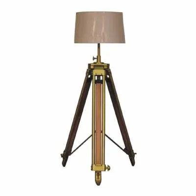 Brass Plated And Wooden Floor Lamp