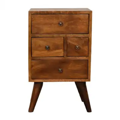 Chestnut Nordic Style 4 Drawer Multi Bedside