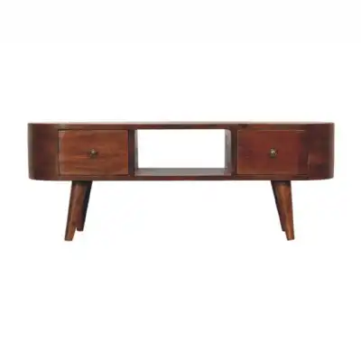 Chestnut Rounded Coffee Table With Open Slot