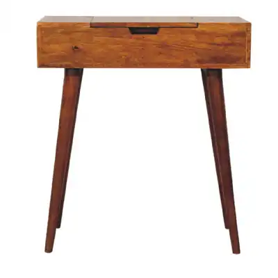Mini Chestnut Dressing Table With Foldable Mirror