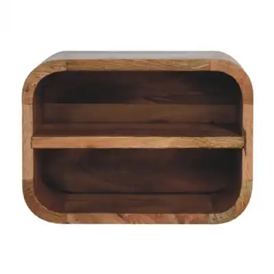 Open Curved Oakish 2 Drawer Wall Mounted Bedside