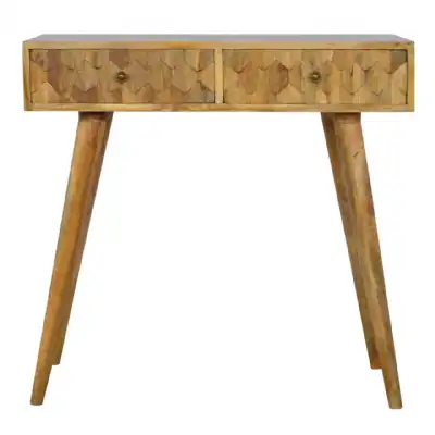 Nordic Style Mango Wood 2 Drawer Writing Desk With Pineapple Carved Front 78 x 80cm