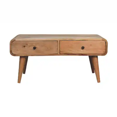 2 Drawer Curved Oakish Coffee Table