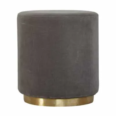 Grey Velvet Footstool With Gold Base