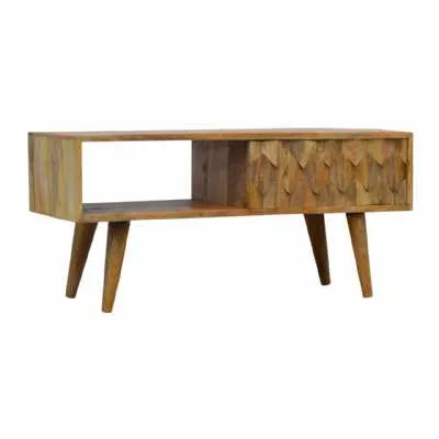 Nordic Style Mango Wood Open Slot Media Unit with A Pineapple Carved Sliding Door 40x88cm