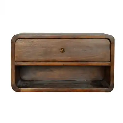 Scandinavian Curved Edge Wall Mounted Modern Bedside Table With Shiny Knobs 25 x 45cm