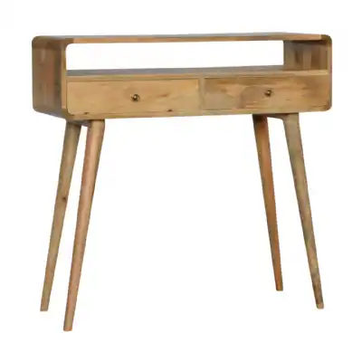 Mango Wood Open Curved Edge Console Hall Table 2 Drawers 90cm Wide