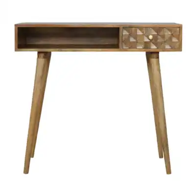 Nordic Style Mango Wood Tile Carving Writing Desk With Drawer And Open Slot 80 x 88cm