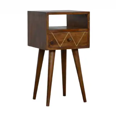 Petite Oak Chestnut Finish Bedroom Bedside Cabinet With 1 Drawer And 1 Open Slot 57x30cm