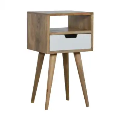 Compact Oak White Painted Bedroom Bedside Cabinet With 1 Drawer And 1 Open Slot 57x30cm