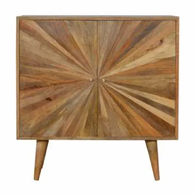 Nordic Style Mango Wood And Brass Sunrise Pattern 2 Door Living Room Cabinet 77 x 75cm