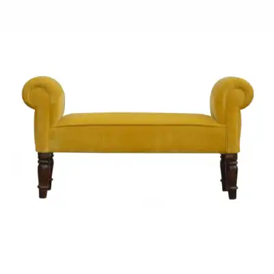 Traditional Style Mustard Velvet Upholstered Solid Wood Living Room Bench 53 x 101cm
