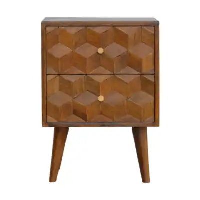 Mango Dark Wood Chestnut Cube 2 Drawer Bedside Chest