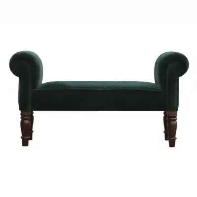 Nordic Mango Wood Green Velvet Upholstered Hallway Bench With Turned Feet 53 x 101cm