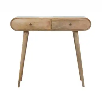 Mango Wood 2 Drawer Console Hall Table Rounded Edges Nordic Style 90cm Wide