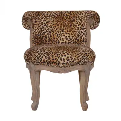 Leopard Print Fabric Studded Chair with Ornate Carved Cabriole Legs