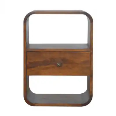 Nordic Style Mango Wood Chestnut 2 Slot Bedside With Curved Edges And Drawer 55 x 40cm
