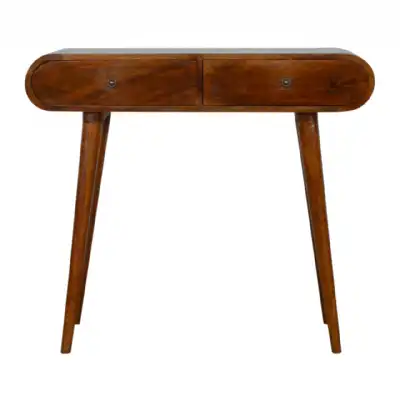 Nordic Style Solid Mango Wood Chestnut Curved Edge 2 Drawer Console Hall Table 78 x 90cm
