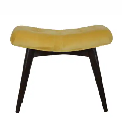 Foot Stool Bench Seat in Mustard Yellow Velvet With Deep Button Studs and Solid Wood Legs