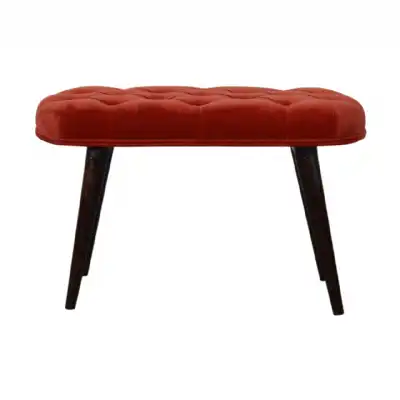 Brick Red Cotton Velvet Deep Button Bench