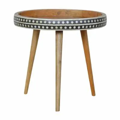 Black and White Painted Patterned Nordic Style Round Tripod End Side Table 52cm Diameter