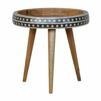 Black and White Bone Inlay Round Tripod End Side Table 40cm Diameter