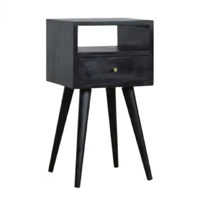 Petite Ash Black Finish Bedroom Bedside Cabinet With 1 Drawer And 1 Open Slot 57x30cm