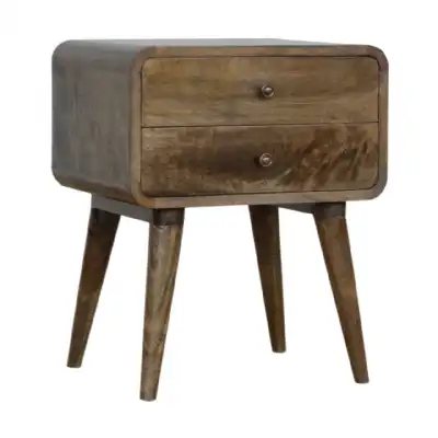 Scandinavian Curved Rectangular Bedside Cabinet with 2 Grey Wash Drawer Front 55x45cm