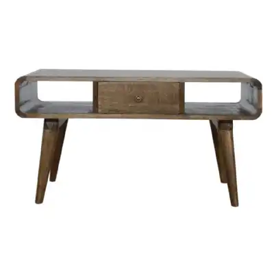 Scandi Design Coffee Table Curved Grey Washed 1 Drawer Rounded Edge Console TV Unit