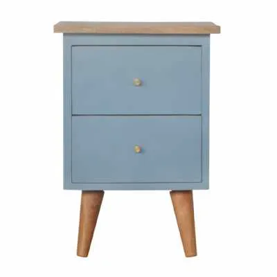 Modern Style Solid Mango Wood Blue Hand Painted 2 Drawer Bedside Table 50x35cm