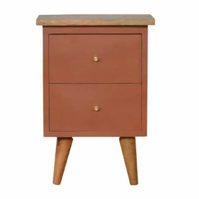 Modern Style Solid Mango Wood Rust Hand Painted 2 Drawer Bedside Table 50x35cm