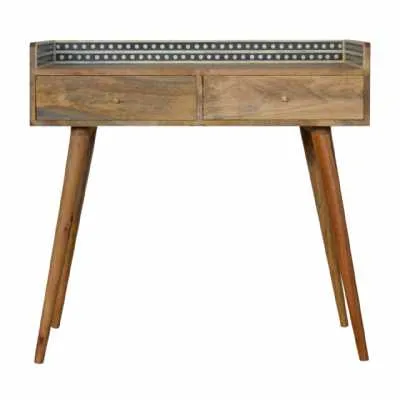 Bone Inlay Gallery Back Console Table in Solid Wood With Black and White Spotted Pattern