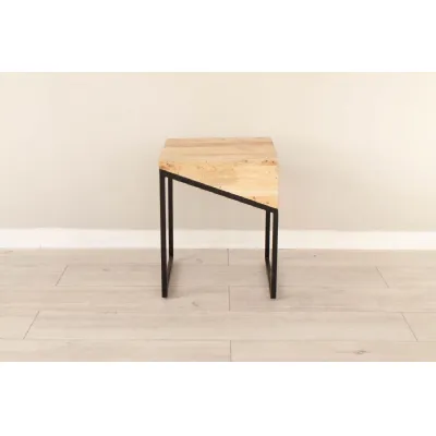 Natural Mango Wood Geometric Lamp Table Iron Framed