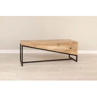 Natural Mango Wood 1 Drawer TV Media Unit Metal Framed