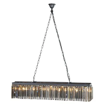 Smokey Glass Rectangular Chandelier Long Ceiling Light
